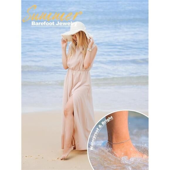 U7 Gold Anklet for Women Girls Heart Rope Chain Adjustable Foot Bracelet Beach - Picture 6 of 8